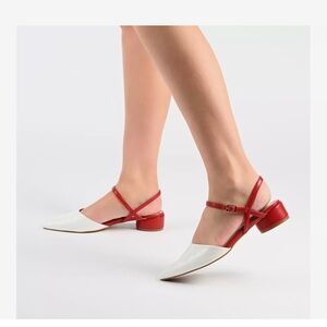 ❤️ Journee Collection Brynn Pump White and Red Pointed Heels Vegan Leather